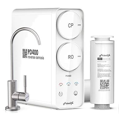 Frizzlife PD400 Système d'osmose inverse - Système de filtration d'eau potable sans réservoir 400 GPD, torsion rapide, filtre RO sous évier, faible taux de vidange, réduit les TDS, compact