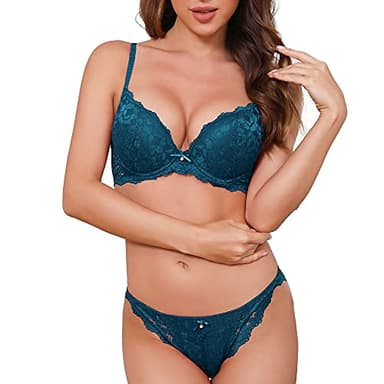 SHEKINI Ensemble Lingerie Femme Push up Dentelle Armature Soutien Gorge Ensembles de Lingerie 2 Pièces Vert Foncé 90B