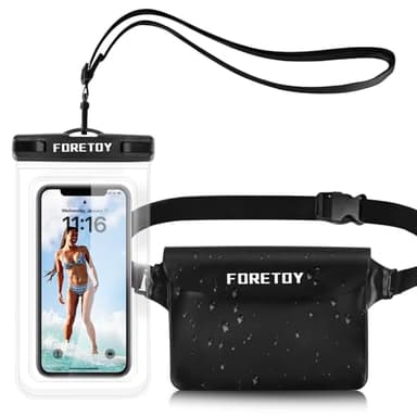 FORETOY Pochette Etanche Smartphone, Sac Etanche Telephone Portable Etui Pochette Imperméable avec Sangle Réglable, IPX8 Plage Accessoire pour Nage Pêche Kayak Natation Rafting Surf