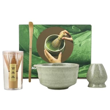 Matcha Kit - Set Fouets à Matcha 4 Pièces, Fouet Matcha, Bol Matcha, Support Chasen et Cuillère Matcha - Accessoires Matcha pour la Cérémonie du Thé - Idéal pour la Maison, le Bureau et Comme Cadeau