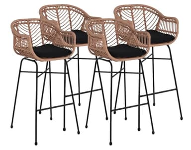 Lisa Design - Rosano - lot de 4 tabourets - effet rotin - bois et noir, Noir/Bois
