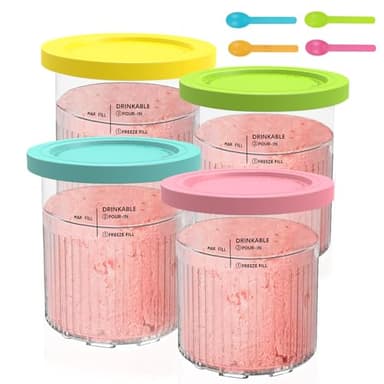 Hejo 4 Pièces Pot pour Ninja Creamy Deluxe, 680 ML Récipient pour Ninja Creami pour NC500 NC501, Bacs À Crème Glacée avec Couvercle Et Cuillère, Accessoires pour Ninjas Ice Creami