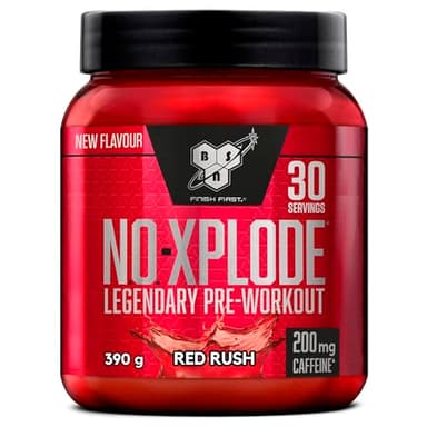 BSN Nutrition N.O.-Xplode Complément alimentaire Pre Workout en poudre, maintient l'énergie et la concentration avec caféine, acides aminés, vitamine C et zinc, goût Red Rush, 30 portions, 390 g