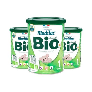 Modilac - Lait Infantile en Poudre Bio 1 - Riche en DHA, Sans Huile de Palme - Convient en Relais de l'Allaitement Maternel - Certifié AB - 1er Age, de 0 à 6 Mois - Lot de 3x800g