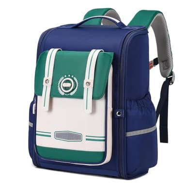 Amythe Sac à Dos Garçon Ergonomique Primaire, Cartable Enfant Scolaire avec Ceinture Poitrine, Sac Ecole Imperméable pour CP CE 6 à 10 ans-Vert