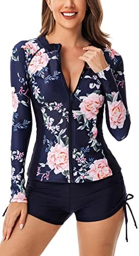 Rashguard pour Femme Manche Longue Protection UV UPF 50+ Maillots de Bain 2 pièce à Séchage Rapide Haut de Surf Natation Plongée XXL