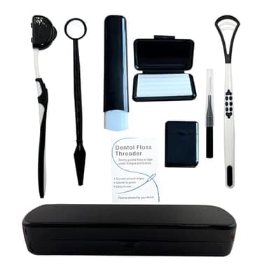 Kit de nettoyage orthodontique portable pour appareils dentaires - Brosse interdentaire - Cire dentaire - Fil dentaire - Kit de nettoyage - Noir