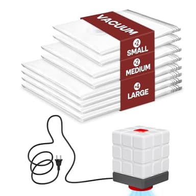 Vacbird Sac Sous Vide Vetement Aspirateur avec Pompe Électrique, Lot de 8 (4 Grands, 2 Moyens, 2 Petits), Sac de Rangement Sous Vide Réutilisables pour Vêtements, Literie, Voyages et Démén