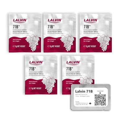 Lalvin 71B Levure à Vin (5 Sachets) - Levure à l'Hydromel - Faire de l'Hydromel Cidre Vin Kombucha à la Maison - Saccharomyces cerevisiae - Vendu par Distributeurs CAPYBARA Inc.