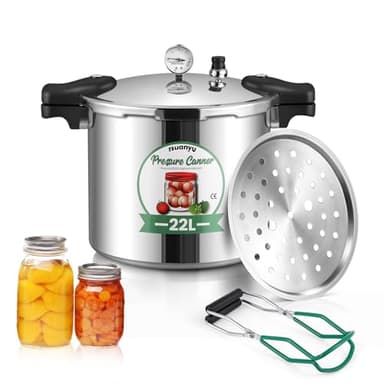Huanyu Stérilisateur de boîtes de conserve 22L avec manomètre et poids de pression 15PSI avec base en alliage compatible avec les cuisinières à induction et à gaz Stérilisateur de boîtes de conserve