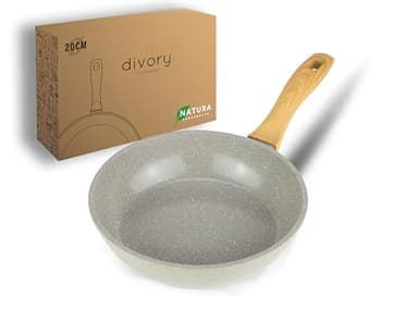 DIVORY Poêle à frire en céramique 20cm - Poêle avec revêtement céramique, compatible induction, sans PFAS & PTFE, petite poêle à frire, va au four & passe au lave-vaisselle (Natura, 20 cm)