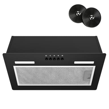 FIREGAS Hotte Aspirante 52cm Encastrable, 3 Vitesses, Éclairage LED, Evacuation/Recyclage, Filtre Charbon Inclus, Hotte de Cuisine Invisible Noir