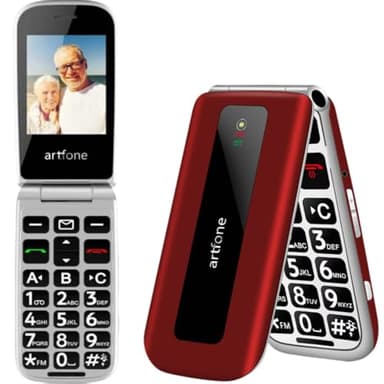 artfone F20 GSM Téléphone Portable Senior Clapet Débloqué丨Téléphone Portable Senior à Clapet丨Grandes Touches丨Bouton SOS丨écran de 2.4" 丨Batterie 1300 mAh丨Radio FM丨Appel Rapide丨double Carte SIM - Rouge