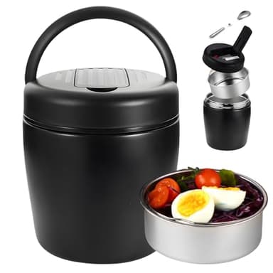 PORFOYO Boîte Alimentaire Isotherme, 1500 ml Boite Isotherme Repas Chaud, Thermos Alimentaire Chaud En Acier Inoxydable, Boîtes Alimentaires Isothermes Avec Cuillère pour Camping, Randonnée Et Bureau