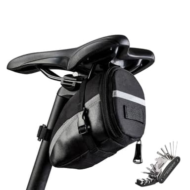 Fyfjur Sacoche Velo de Route, Sacoche de Selle Vélo de Montagne avec Grande capacité, Accessoire Velo Réfléchissant, Outillage Velo de 16 en 1 pour Vélo de Route VTT Pliant (Noir)