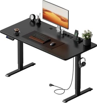 HLFURNIEU Bureau Assis Debout Electrique, 120 x 60 cm, Table Reglable Hauteur, avec Prise Intégrée, Port USB, 3 Positions Mémorisables, Noir