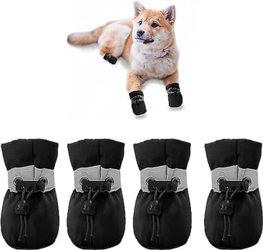 YAODHAOD Chaussures Chien Antidérapantes,Botte pour Chien，Protecteur de Patte, Ces Boots de Chien Confortables à Semelle Souple sont Dotées de Sangles Réfléchissantes(5, Noir