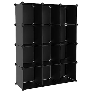 vidaXL 12× Cubes de Rangement Étagère Escalier de Bureau Armoire de Dortoir Organisateur de Rangement Panneaux Empilables Intérieur Noir PP
