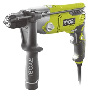 RYOBI - Perceuse Filaire à Percussion 220V, 1200W - 2 Vitesses, Inverseur de Rotation - Mandrin 13mm Autoserrant - Butée Profondeur - LED - Poignée Auxiliaire avec Rangement Forets - RPD1200-K