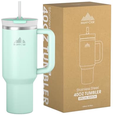 Mont-Clair Tumbler 40oz - Étanche Mug Isotherme avec Paille Couvercle Poignée - Gourde boissons chaudes et froides - Froid pendant 10 heures - Glacé pendant 48 heures - 1200ml - Matcha Vert