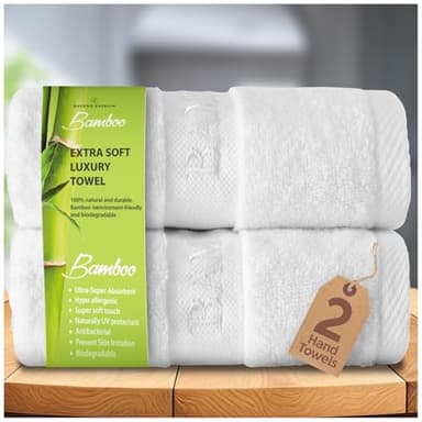 GC GAVENO CAVAILIA Lot de 2 Serviettes de Toilette en Bambou 500 g/m² très absorbantes pour Salle de Bain (50 x 80 cm) – 60% Bambou, 40% Coton – Blanc