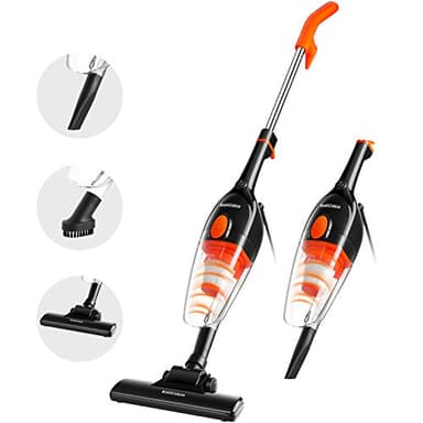 WeValley Aspirateur Balai Aspirateur à Main sans Sac 2 en 1(800W/16Kpa Puissance d'aspiration, Filtration HEPA, Brosse pour Sols Durs et Escaliers, 5.5m, Conteneur de 0.8 L) Noir/Orange