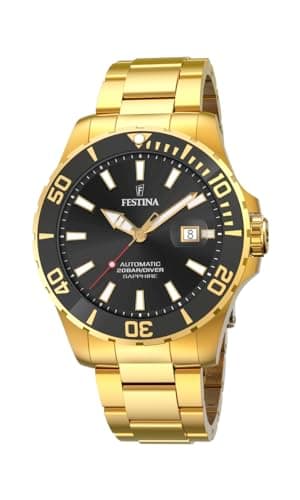 Festina Montre Homme Automatique en Acier Inoxydable 316L Argenté Montre Analogique Homme - Calendrier - Verre Saphir Haute Résistance - Étanche 20 ATM F20533/2