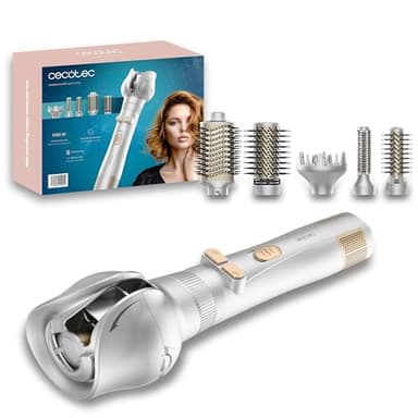 Cecotec Brosse Soufflante Rotative CeramicCare 6in1 Gyro. Sèche cheveux 1100W, Gyroscope Rotatif, 6 Têtes Interchangeables, Tête De Bouclage, Câble Rotatif 360°, Revêtement Céramique Anti-Frisottis