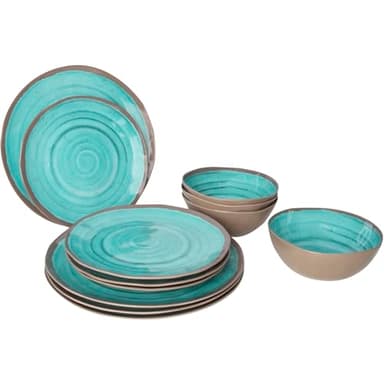 Bo-Camp - Vaisselle - 100% mélamine - 12 pièces - Halo - Aqua/Terracotta
