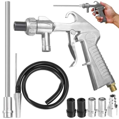 Kit de Pistolet de Sablage Air Comprimé avec une Buse de Sablage Longue et Buses Métalliques de Calibre 5MM/6MM, Tuyau en Caoutchouc de 1M de Long et Embout de Connexion à l'air pour le Sablage