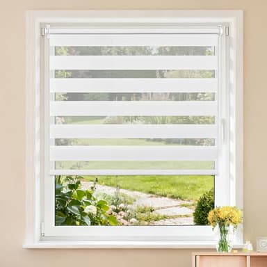 Buseu Store Enrouleur Jour Nuit sans Perçage, Installation Facile par Clips, Rideau Occultant et Translucide pour Fenêtre ou Porte, Blanc, 45l x 180L cm (Largeur du Tissu 45 cm)