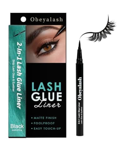 Obeyalash Colle à Cile Eye-Liner pour Faux Cils Eyeliner Noir Colle Faux Cils Waterproof Eyelash Glue Pointe Feutre Tenue forte Retouches faciles 0,07 fl. oz