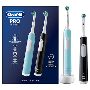 Oral-B Brosses A Dents Electriques Pro 1 Bleue Et Noire, 3 Modes De Nettoyage 3D Dont Douceur, Brossage Avec Des Oscillo-Rotations Et Pulsations, 2 Brossettes De Rechange Rondes Oral B, Chargeur