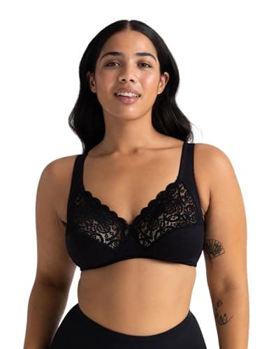 Dorina Soutien-gorge Femme Georgina – Sans Armature, Couverture Totale, Coton avec Finition Dentelle Festonnée, Bande Sous-poitrine de Soutien et Bretelles Réglables, Noir