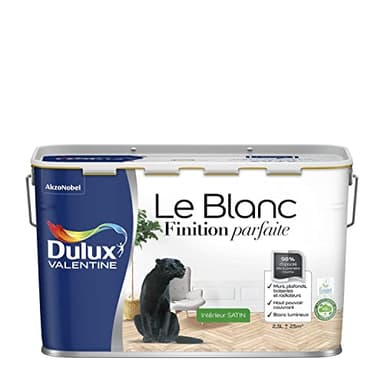 Dulux Valentine Le Blanc Finition Parfaite - Peinture Intérieure Murs, Plafonds et Boiseries - 98% d'opacité - Satin Blanc 2,5 L