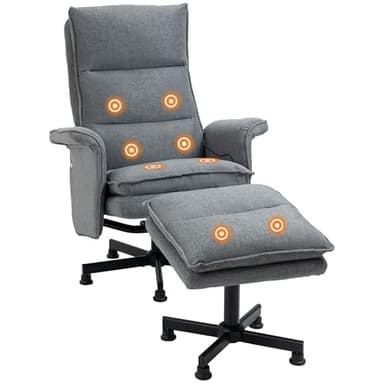 HOMCOM Fauteuil massant électrique Relaxant avec Repose-Pieds et télécommande 8 Zones de Massage Tissu Imitation Lin 78 x 93 x 99 cm Gris