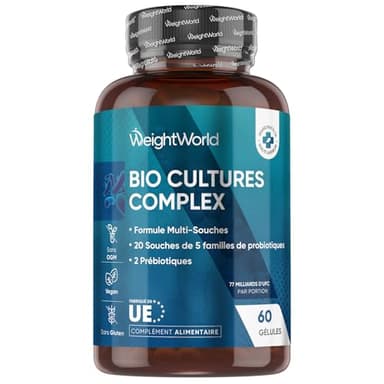 Probiotique Flore Intestinale 77 Milliards d'UFC - 20 Souches, Probiotiques et Prébiotiques Lactobacillus Gasseri, Lactobacillus Rhamnosus, Bifidobacterium, Inuline, FOS, 60 Gélules Vegan sans Gluten