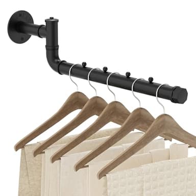 OUTBROS Porte-Serviettes Industriel, 40cm Tringle à Vêtement, Portant Mural Directionnelle Réglable 180°, Amovible Barre de Penderie Murale pour Suspendre, Noir, 1 Pièces