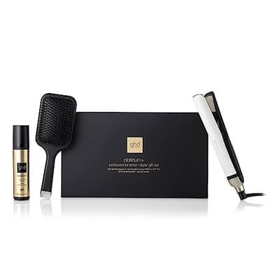 ghd - Lisseur Platinum+ - Fer à lisser professionnel (Blanc) - Des cheveux 75% plus brillants et 70% plus forts - S'adapte aux besoins de vos cheveux - Brosse ghd et Spray thermoprotecteur inclus