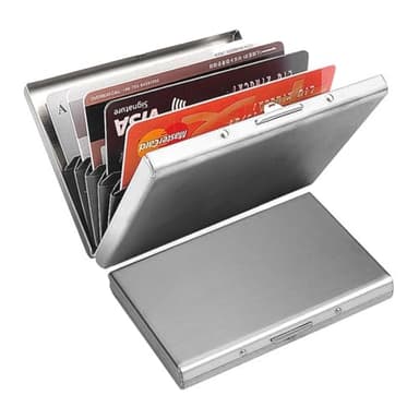 KEQAR Porte-Cartes RFID en Métal, Étui Carte Bancaire pour Femme et Homme, Porte-Cartes avec 10 Compartiments, Protection RFID & NFC, Étui Métallique pour Cartes et Visites (Argenté)