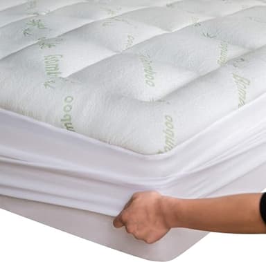 Surmatelas Double en Bambou - Épais, Respirant et rafraîchissant, avec Un Coussin de Matelas pour soulager Les maux de Dos - Le surmatelas à Poches Profondes Convient aux Matelas 20-50 cm (140x190cm)