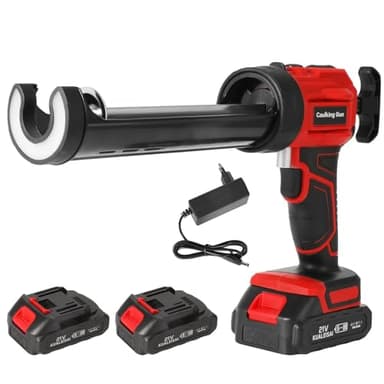 Pistolet Silicone, Pistolet à Colle Sans Fil 18V, Pistolet Silicone Electrique 300 Ml, Pistolet à cartouche electrique avec Lumière LED, Pistolet Silicone 4 Vitesses, pour Calfeutrer (2 Batteries)