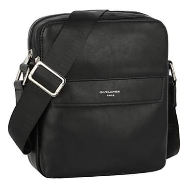 David Jones - Sacoche Homme Style Cuir Véritable - Sac Bandoulière Porté Epaule Croisé Travers - Pochette Besace Messenger Multipoche Travail Affaires Business - Bourse Rétro Classique, Noir, Taille