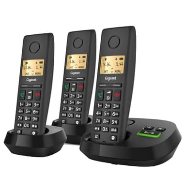 Gigaset Pure 220A Trio - 3 Téléphones DECT sans Fil avec répondeur - Blocage d’Appel et Fonction Mains Libres - Répertoire 80 Contacts, Noir Anthracite [Compatibilité avec DE, IT, FR, NL, Che, AUT]