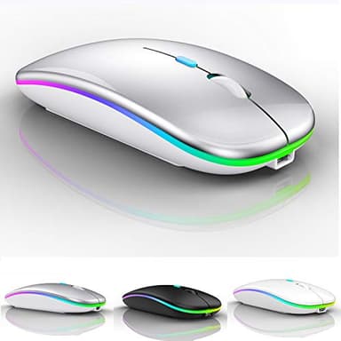 Neies Souris Bluetooth rechargeable sans fil pour MacBook Air/Pro, double mode BT 5.1 + 2,4 GHz, 3 DPI réglables, clic silencieux, portable pour ordinateur portable, Mac, Chromebook, PC, argent