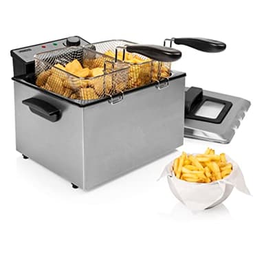 Princess Friteuse à huile – 5 L – Habillage en acier inoxydable – 3270 W – Zone froide pour une friture saine – Couvercle avec filtre et vitre – 185000