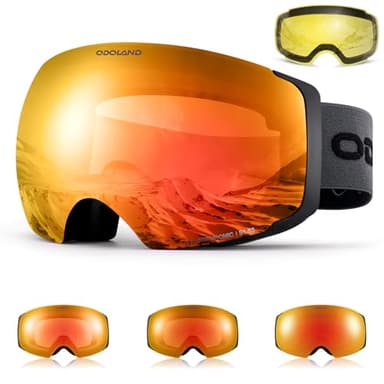 Odoland Lunettes de Ski Lentille Photochromique, Masque de Ski et Snowboard Anti-UV400, Anti-Buée,avec Grande Lentille Sphérique pour Homme Femme, Skating, Surf des neiges, Bleu