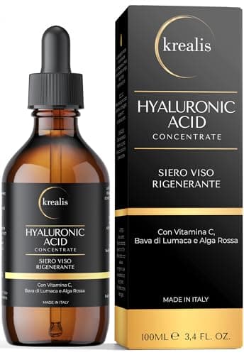 Krealis 100ml Serum Visage À L’Acide Hyaluronique PUR, vitamine c serum visage, Avec Bave Escargot Et Algues Rouges, serum acide hyaluronique visage soins pour le visage Anti-Rides Et Anti-Cernes