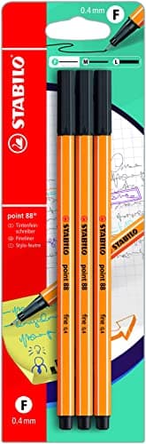 STABILO Stylo feutre pointe fine point 88 - Blister x 3 stylos feutres - Noir