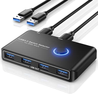 Switch USB 3.0, 2 Entrées 4 Sorties Commutateur USB KVM Switch 4 Ports pour 2 PCs pour Clavier Souris Clé USB Disque Dur Externe Imprimante Scanner 2 Câbles USB 3.0 Inclus